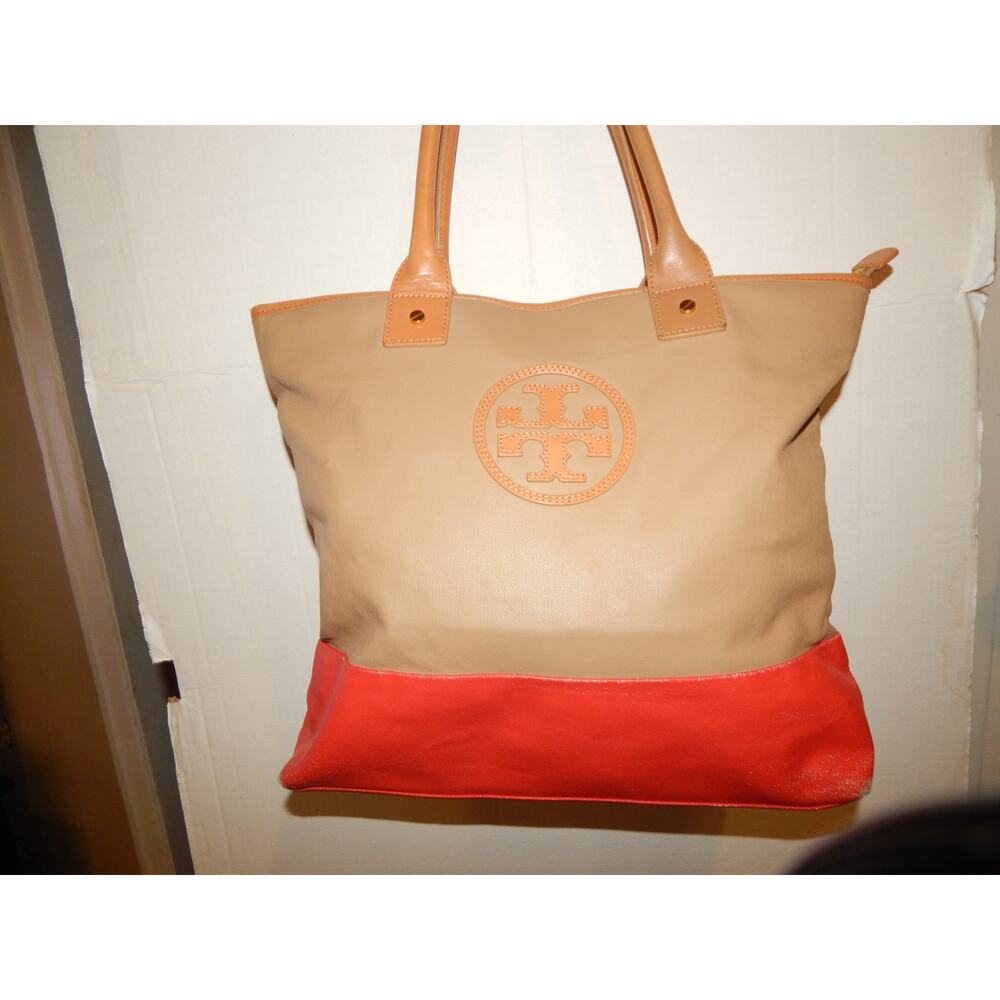 Tory Burch Tan Orange Coated Leather Tote Handbag - Picture 3 of 14